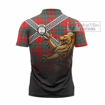 Cheyne Crest Tartan Zipper Polo Shirt with Golden Lion Emblem Celtic Style - Tartan Vibes Clothing