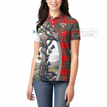 Cheyne Tartan Women's Polo Shirt with Family Crest and St. Andrew's Cross Accented by Thistle Vines - Tartan Vibes Clothing