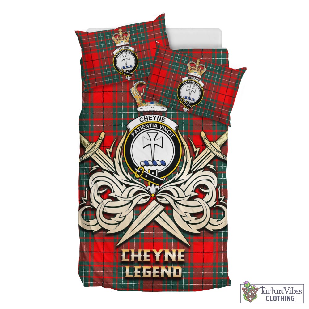 Tartan Vibes Clothing Cheyne Tartan Bedding Set with Clan Crest and the Golden Sword of Courageous Legacy
