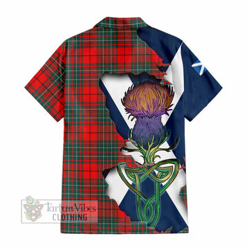 Tartan Vibes Clothing Cheyne Tartan Family Crest Short Sleeve Button Shirt Scottish Thistle Celtic Inspired