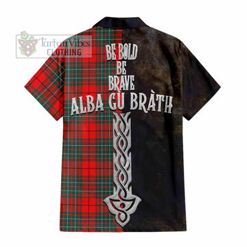 Tartan Vibes Clothing Cheyne Tartan Family Crest Short Sleeve Button Shirt Alba Gu Brath Be Brave Lion Ancient Style