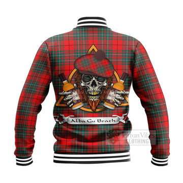 Cheyne Tartan Baseball Jacket with Family Crest and Bearded Skull Holding Bottles of Whiskey - Tartan Vibes Clothing
