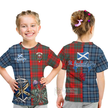 Cheyne Tartan Kid T-Shirt Happy St. Andrew's Day Half Tartan Style - Tartan Vibes Clothing
