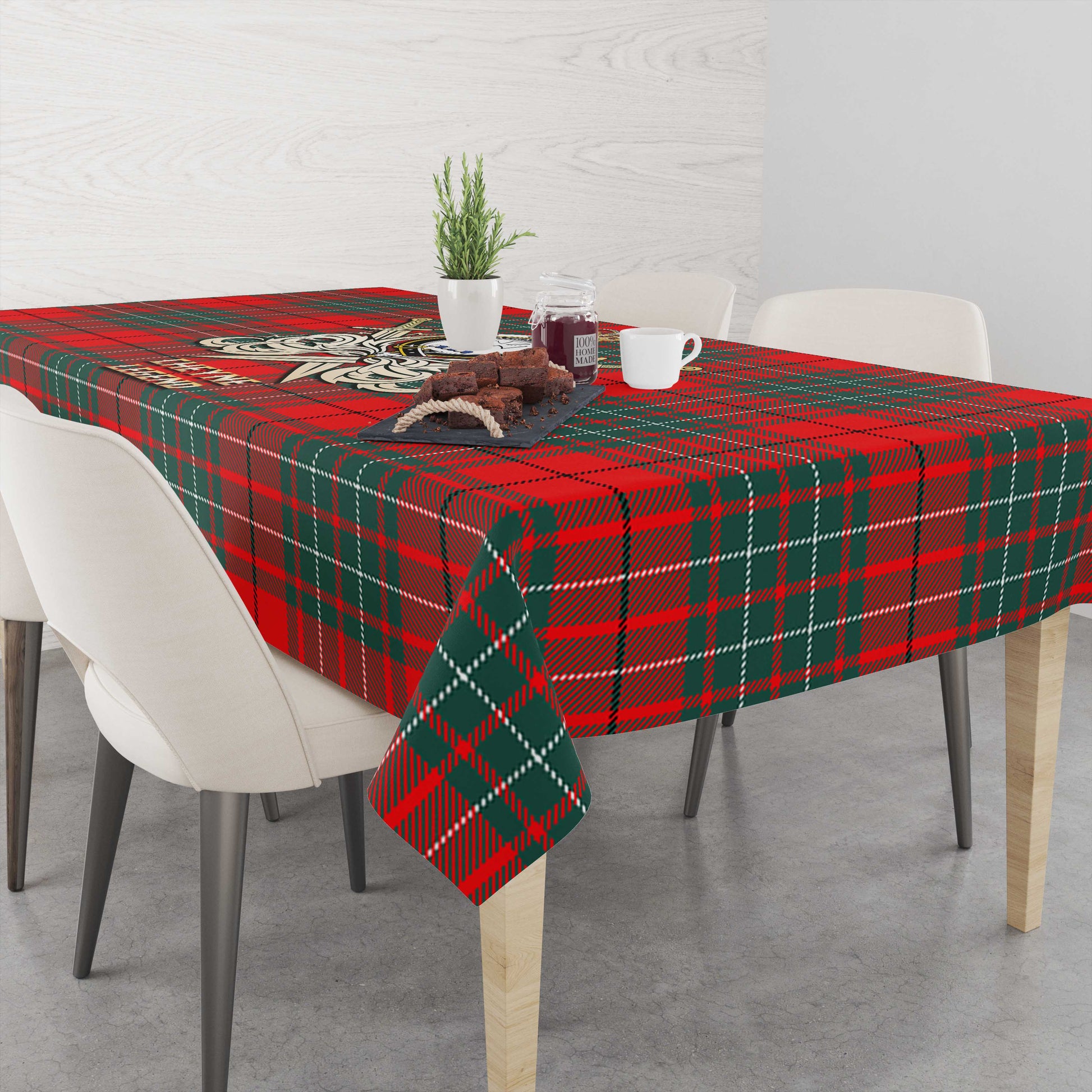 Cheyne Tartan Tablecloth with Clan Crest and the Golden Sword of Courageous Legacy - Tartan Vibes Clothing
