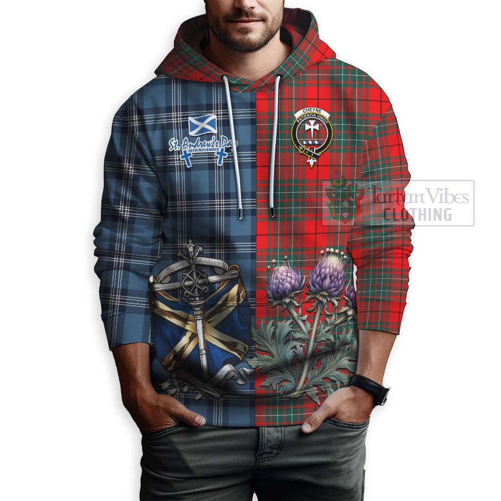 Cheyne Tartan Hoodie Happy St. Andrew's Day Half Tartan Style - Tartan Vibes Clothing