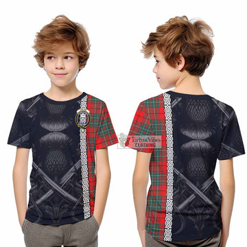 Cheyne Tartan Kid T-Shirt with Family Crest Cross Sword Thistle Celtic Vibes - Tartan Vibes Clothing