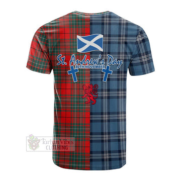 Cheyne Tartan Cotton T-shirt Happy St. Andrew's Day Half Tartan Style - Tartan Vibes Clothing
