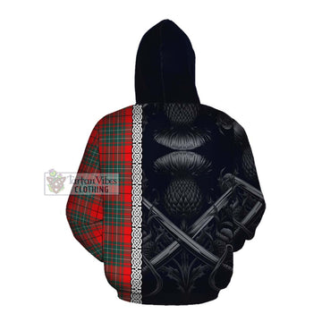 Cheyne Tartan Cotton Hoodie with Family Crest Cross Sword Thistle Celtic Vibes Pullover Hoodie - Tartan Vibes Clothing