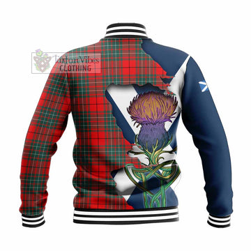 Tartan Vibes Clothing Cheyne Tartan Family Crest Baseball Jacket Scottish Thistle Celtic Inspired