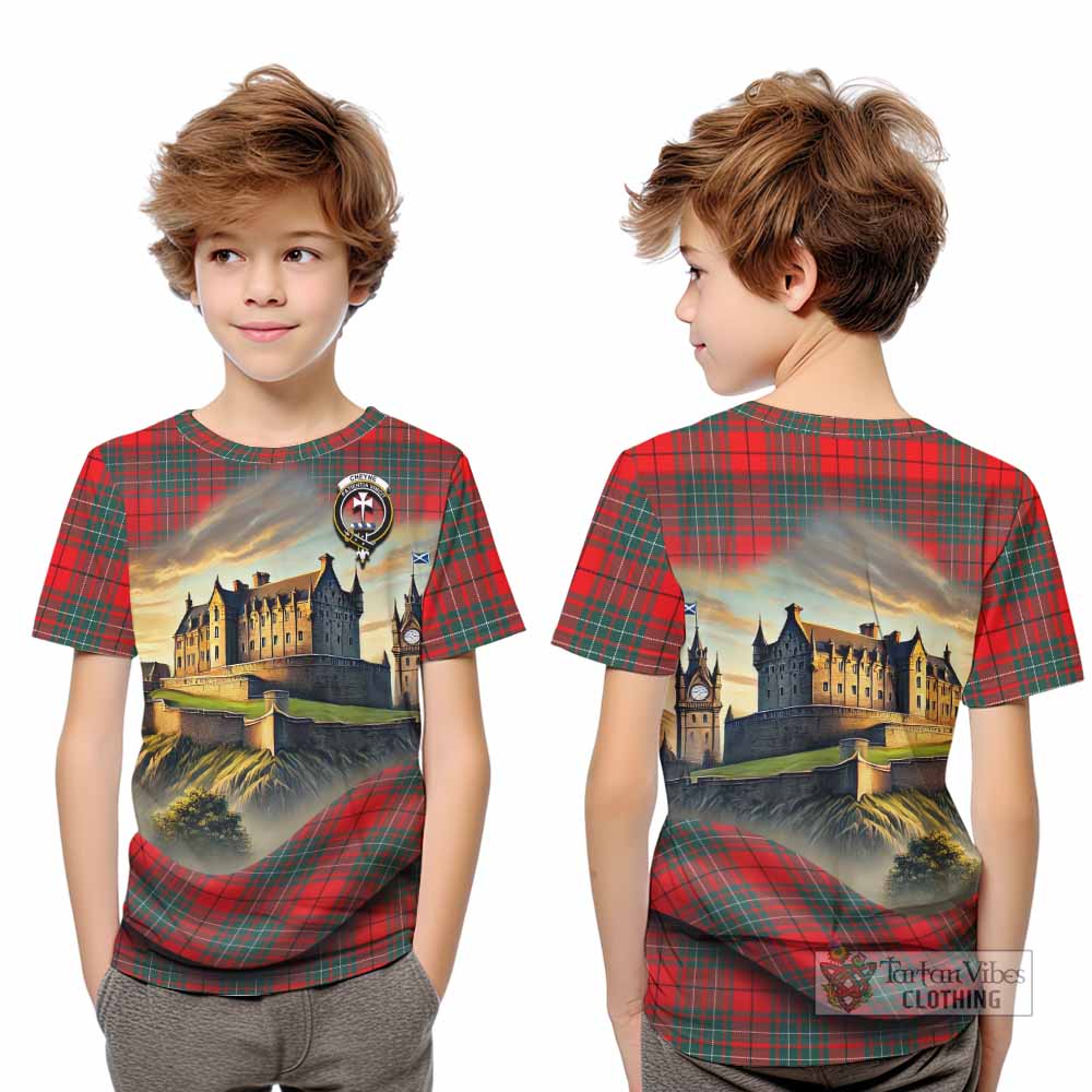 Cheyne Tartan Family Crest Kid T-Shirt with Scottish Ancient Castle Style - Tartan Vibes Clothing
