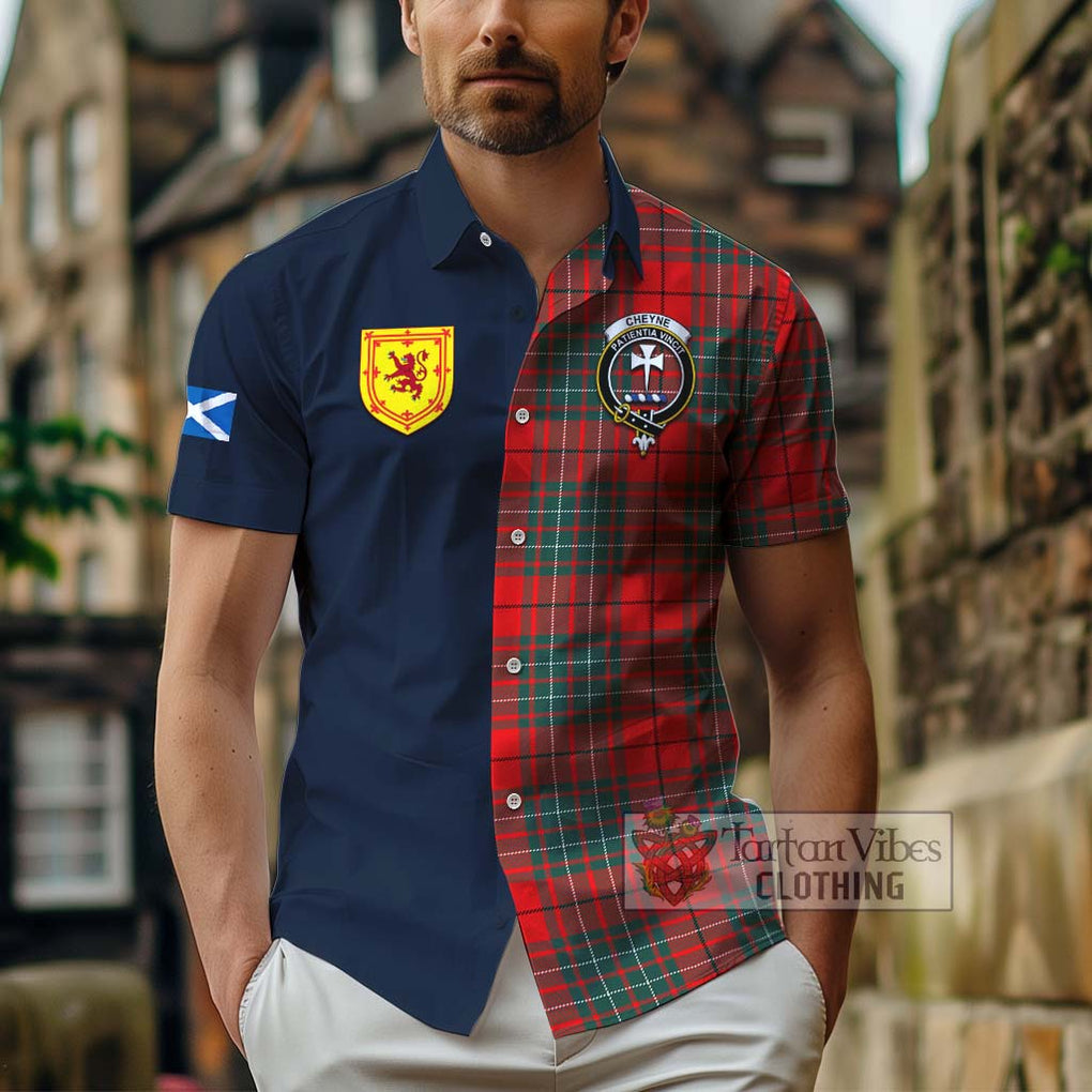 Cheyne Tartan Hawaiian Shirt Alba with Scottish Lion Royal Arm Half Style - Tartan Vibes Clothing