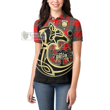 Cheyne Tartan Women's Polo Shirt with Family Crest Celtic Wolf Style - Tartan Vibes Clothing