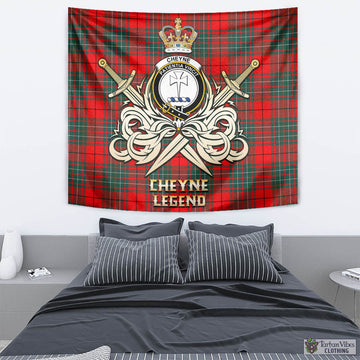 Cheyne Tartan Tapestry with Clan Crest and the Golden Sword of Courageous Legacy - Tartan Vibes Clothing