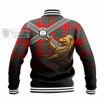 Tartan Vibes Clothing Cheyne Crest Tartan Baseball Jacket with Golden Lion Emblem Celtic Style