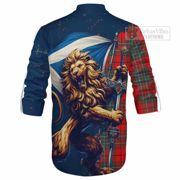 Cheyne Tartan Family Crest Ghillie Kilt Shirt with Scottish Majestic Lion - Tartan Vibes Clothing