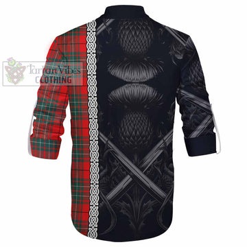 Cheyne Tartan Ghillie Kilt Shirt with Family Crest Cross Sword Thistle Celtic Vibes - Tartan Vibes Clothing