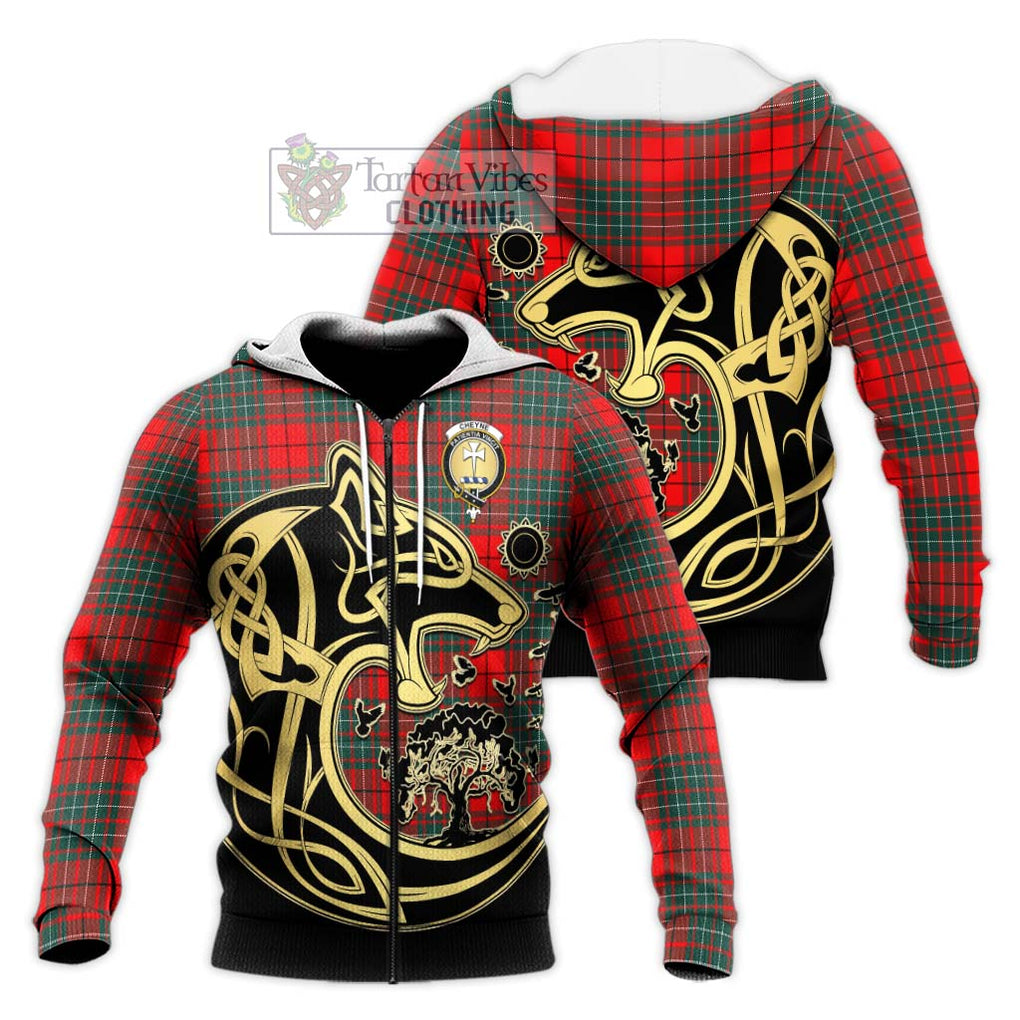 Cheyne Tartan Knitted Hoodie with Family Crest Celtic Wolf Style Unisex Knitted Zip Hoodie - Tartan Vibes Clothing