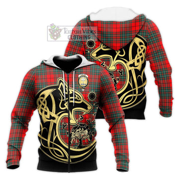 Cheyne Tartan Knitted Hoodie with Family Crest Celtic Wolf Style Unisex Knitted Zip Hoodie - Tartan Vibes Clothing