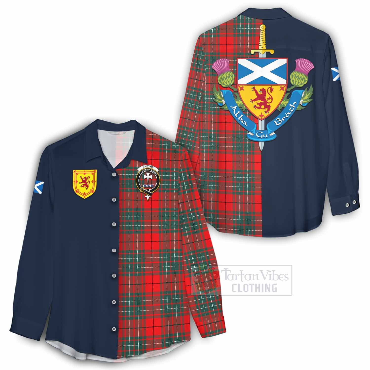 Cheyne Tartan Women's Casual Shirt Alba with Scottish Lion Royal Arm Half Style - Tartan Vibes Clothing
