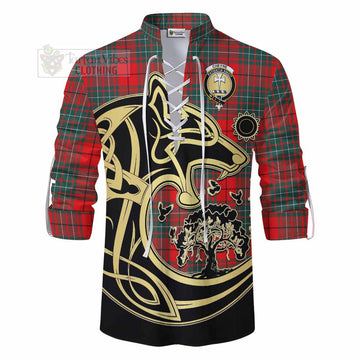 Cheyne Tartan Ghillie Kilt Shirt with Family Crest Celtic Wolf Style - Tartan Vibes Clothing