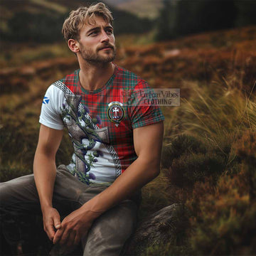 Cheyne Tartan T-Shirt with Family Crest and St. Andrew's Cross Accented by Thistle Vines - Tartan Vibes Clothing