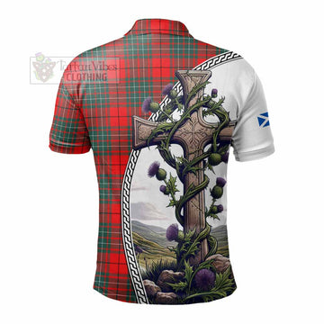 Cheyne Tartan Polo Shirt with Family Crest and St. Andrew's Cross Accented by Thistle Vines - Tartan Vibes Clothing