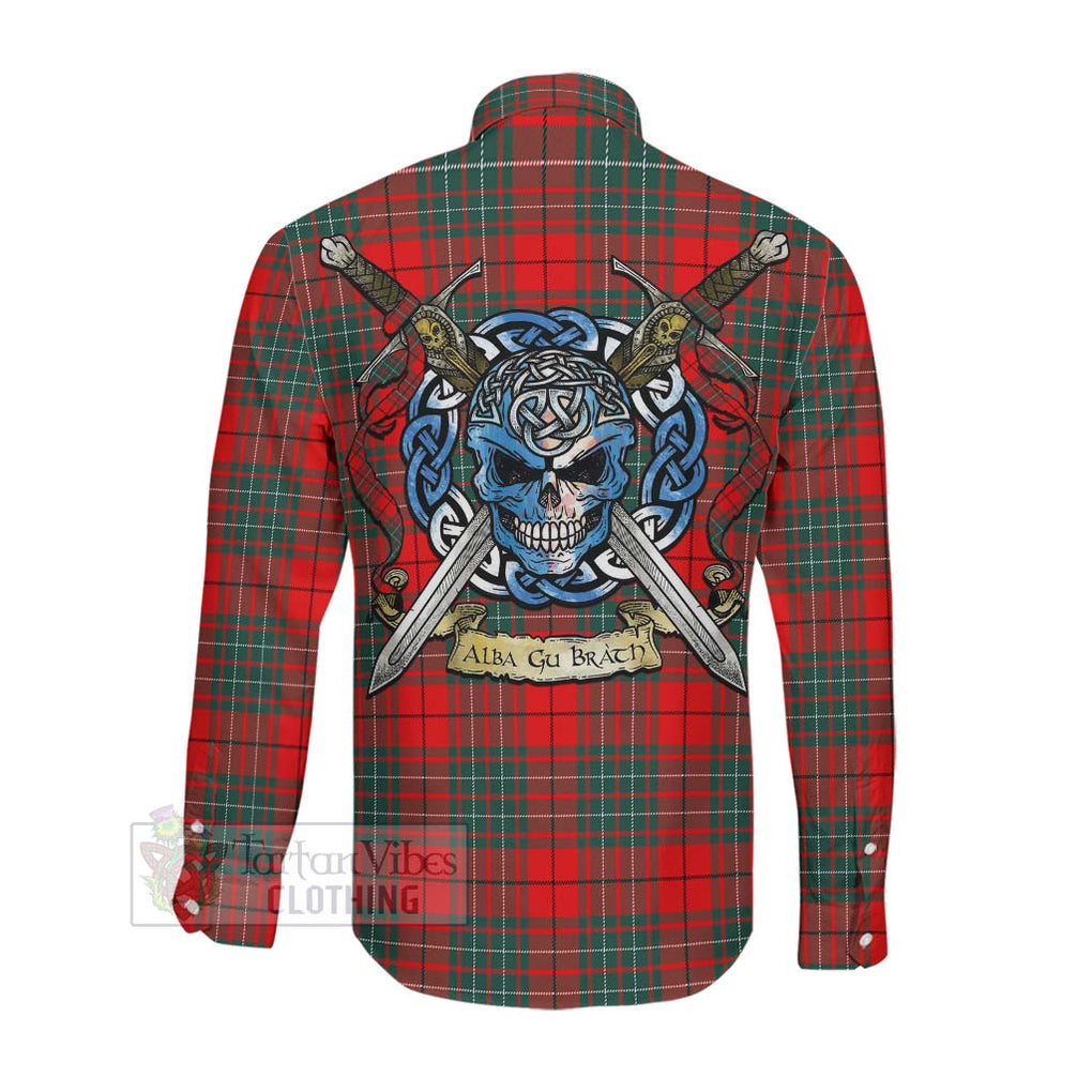 Cheyne Tartan Long Sleeve Button Shirt with Family Crest Celtic Skull Style Men's Shirt - Tartan Vibes Clothing