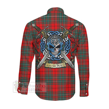 Cheyne Tartan Long Sleeve Button Shirt with Family Crest Celtic Skull Style Men's Shirt - Tartan Vibes Clothing