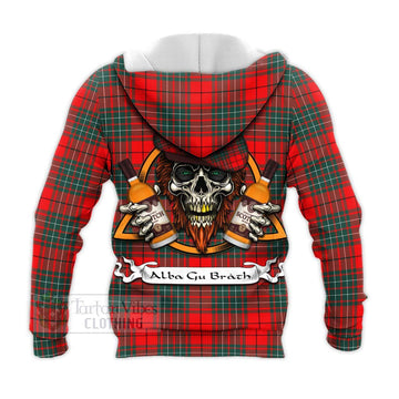Cheyne Tartan Knitted Hoodie with Family Crest and Bearded Skull Holding Bottles of Whiskey - Tartan Vibes Clothing