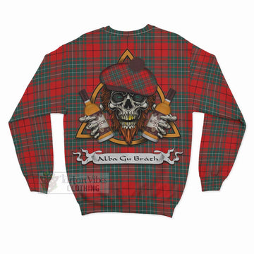 Cheyne Tartan Sweatshirt with Family Crest and Bearded Skull Holding Bottles of Whiskey - Tartan Vibes Clothing