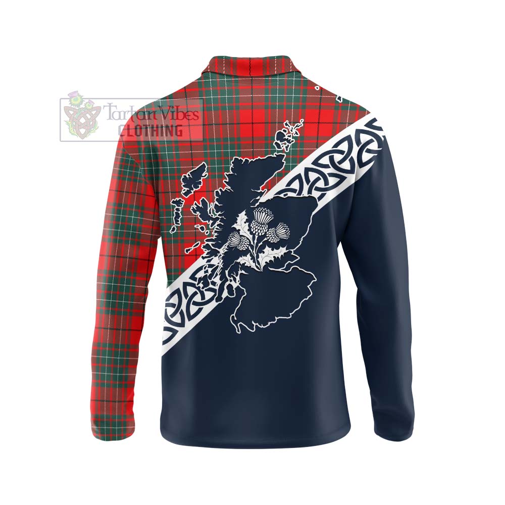 Cheyne Tartan Long Sleeve Polo Shirt Featuring Thistle and Scotland Map - Tartan Vibes Clothing