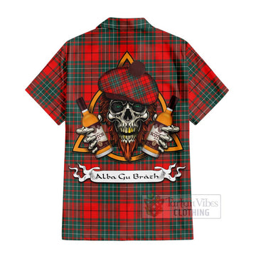 Cheyne Tartan Hawaiian Shirt with Family Crest and Bearded Skull Holding Bottles of Whiskey - Tartan Vibes Clothing