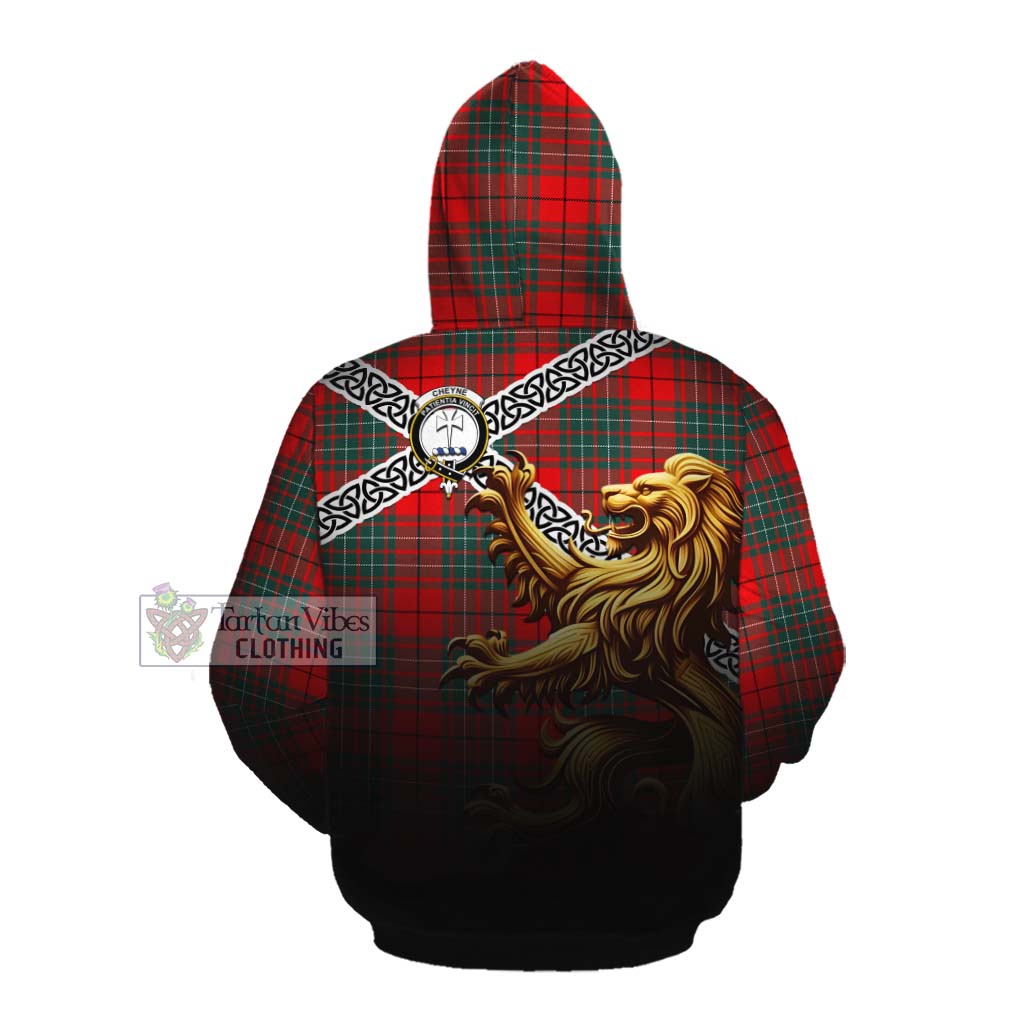 Cheyne Crest Tartan Cotton Hoodie with Golden Lion Emblem Celtic Style Pullover Hoodie - Tartan Vibes Clothing