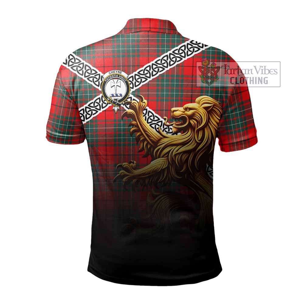 Cheyne Crest Tartan Polo Shirt with Golden Lion Emblem Celtic Style - Tartan Vibes Clothing