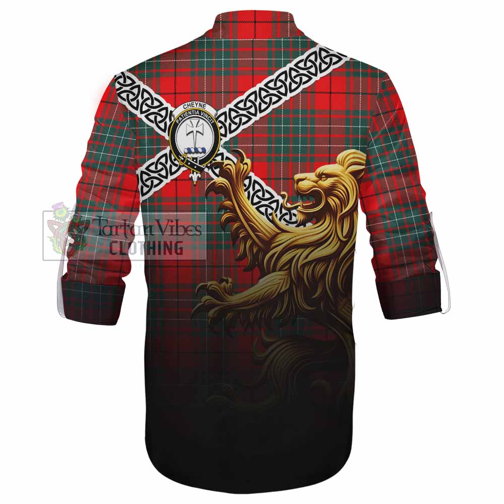 Cheyne Crest Tartan Ghillie Kilt Shirt with Golden Lion Emblem Celtic Style - Tartan Vibes Clothing
