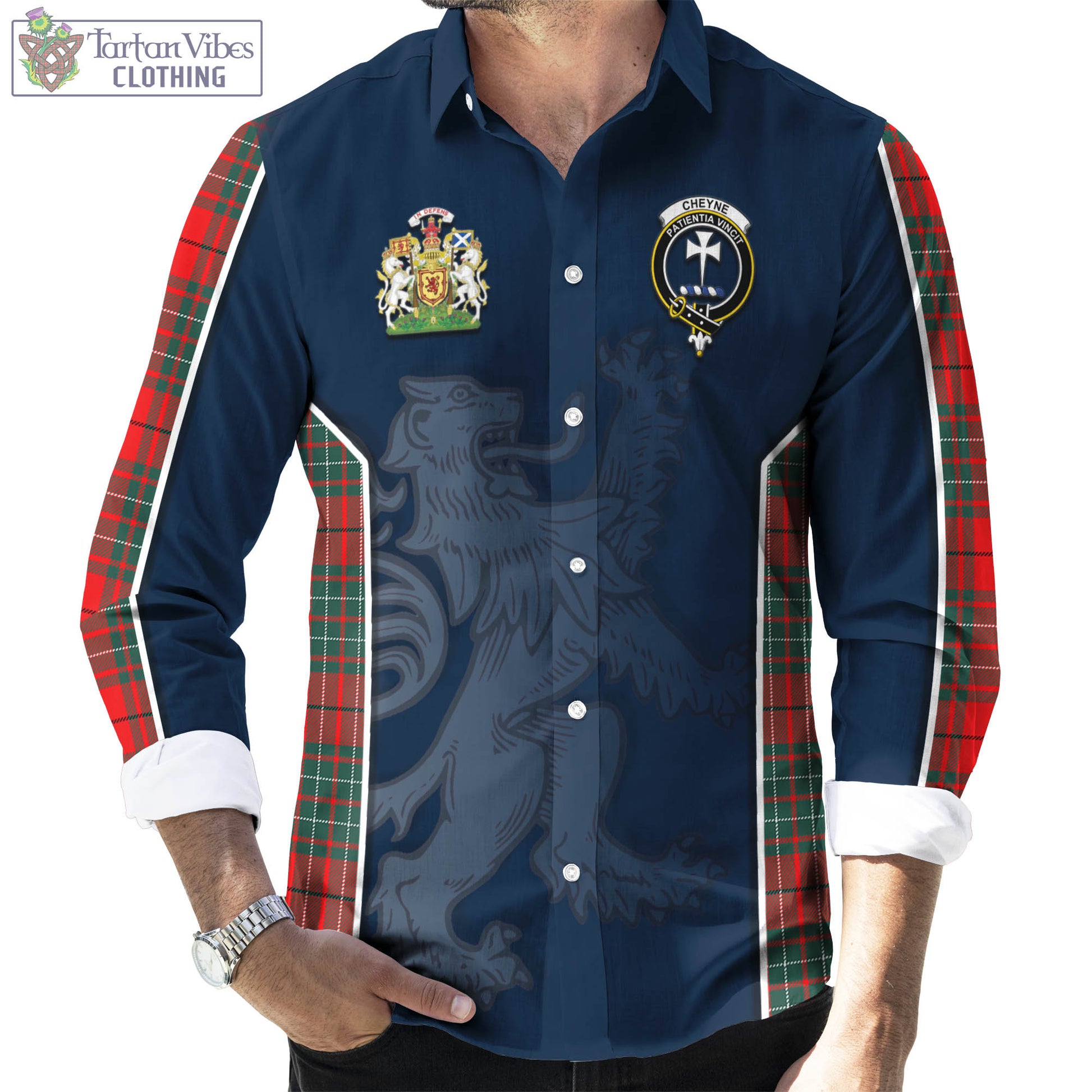 Tartan Vibes Clothing Cheyne Tartan Long Sleeve Button Up Shirt with Family Crest and Lion Rampant Vibes Sport Style