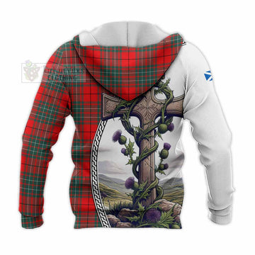 Cheyne Tartan Knitted Hoodie with Family Crest and St. Andrew's Cross Accented by Thistle Vines - Tartan Vibes Clothing