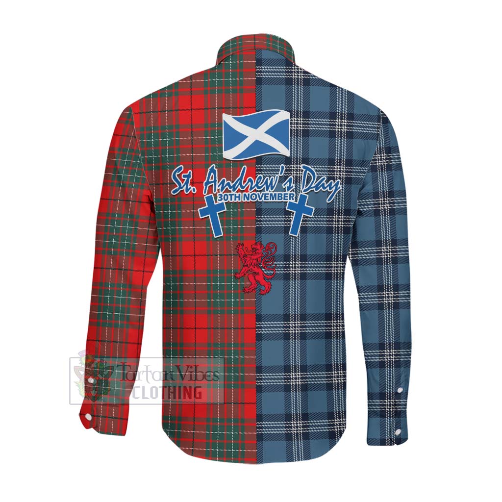 Cheyne Tartan Long Sleeve Button Shirt Happy St. Andrew's Day Half Tartan Style Men's Shirt - Tartan Vibes Clothing
