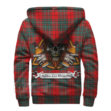 Cheyne Tartan Sherpa Hoodie with Family Crest and Bearded Skull Holding Bottles of Whiskey - Tartan Vibes Clothing