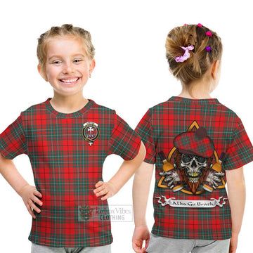 Cheyne Tartan Kid T-Shirt with Family Crest and Bearded Skull Holding Bottles of Whiskey - Tartan Vibes Clothing