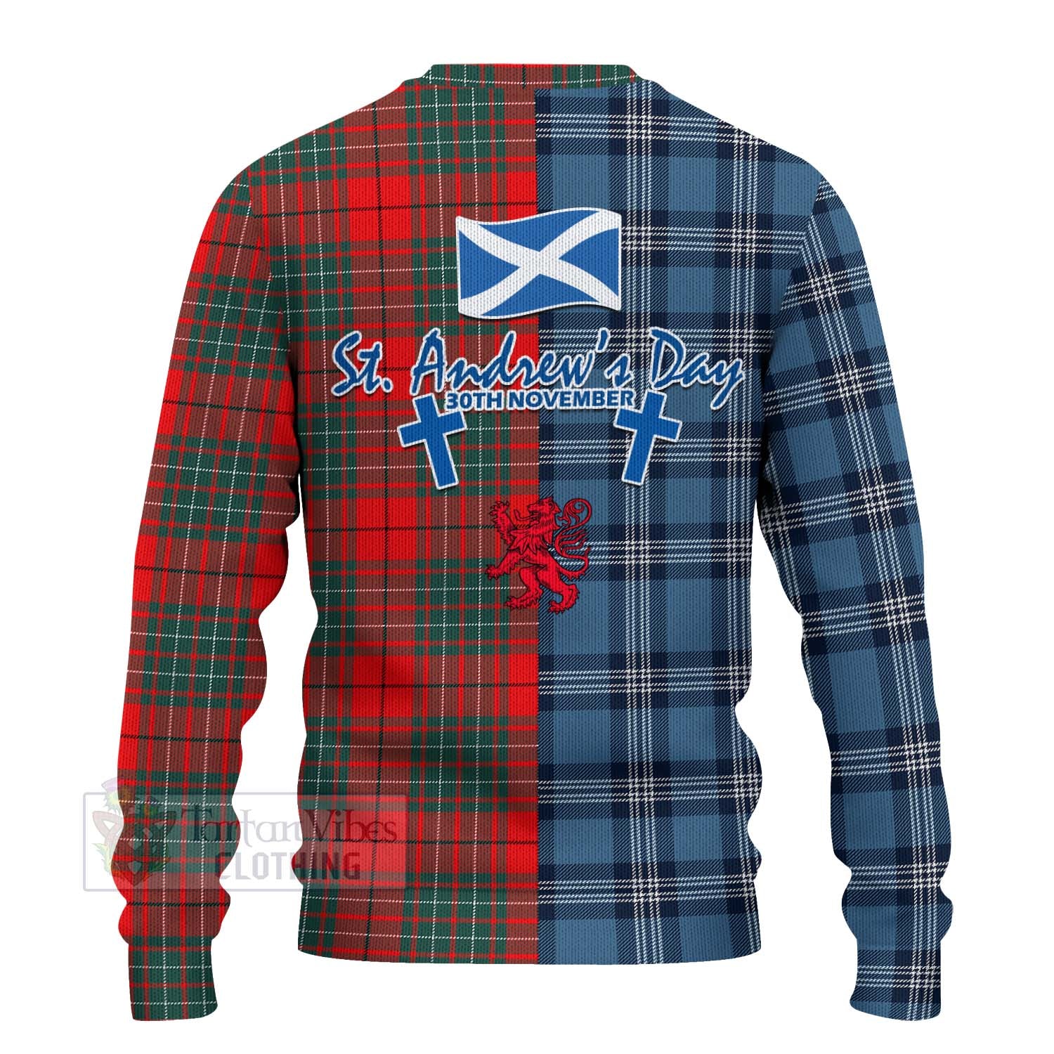 Cheyne Tartan Knitted Sweater Happy St. Andrew's Day Half Tartan Style - Tartan Vibes Clothing