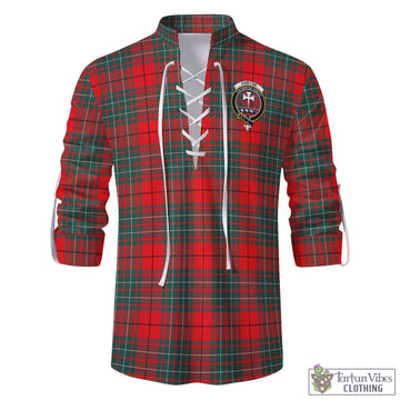 Cheyne Tartan Men's Scottish Traditional Jacobite Ghillie Kilt Shirt with Family Crest