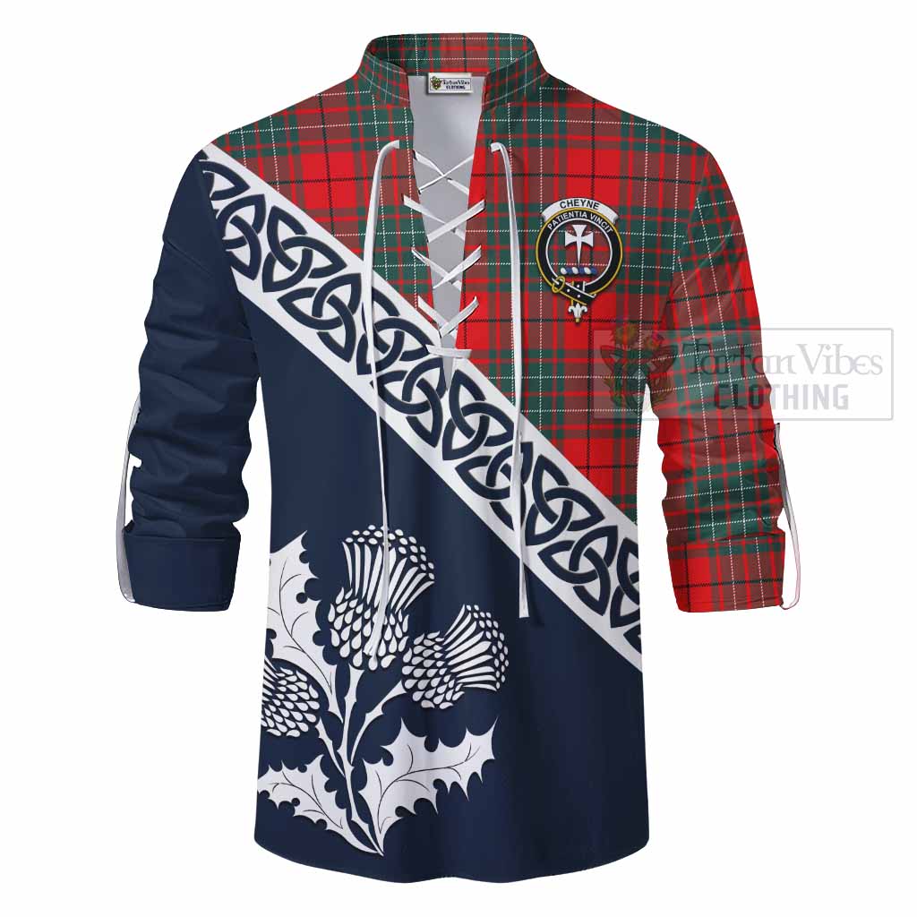 Cheyne Tartan Ghillie Kilt Shirt Featuring Thistle and Scotland Map - Tartan Vibes Clothing
