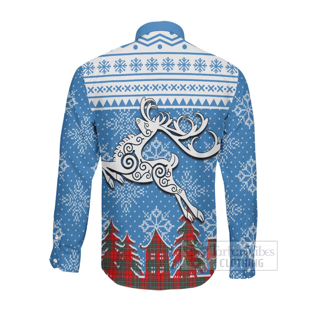 Cheyne Clan Christmas Long Sleeve Button Shirt Celtic Reindeer Style Men's Shirt - Tartan Vibes Clothing
