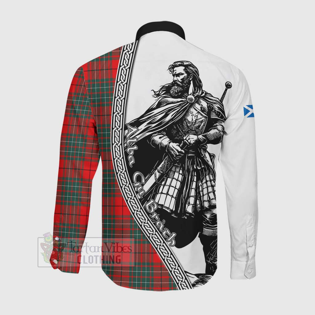 Cheyne Tartan Clan Crest Long Sleeve Button Shirt with Highlander Warrior Celtic Style Men's Shirt - Tartan Vibes Clothing