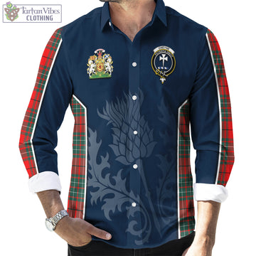 Cheyne Tartan Long Sleeve Button Up Shirt with Family Crest and Scottish Thistle Vibes Sport Style