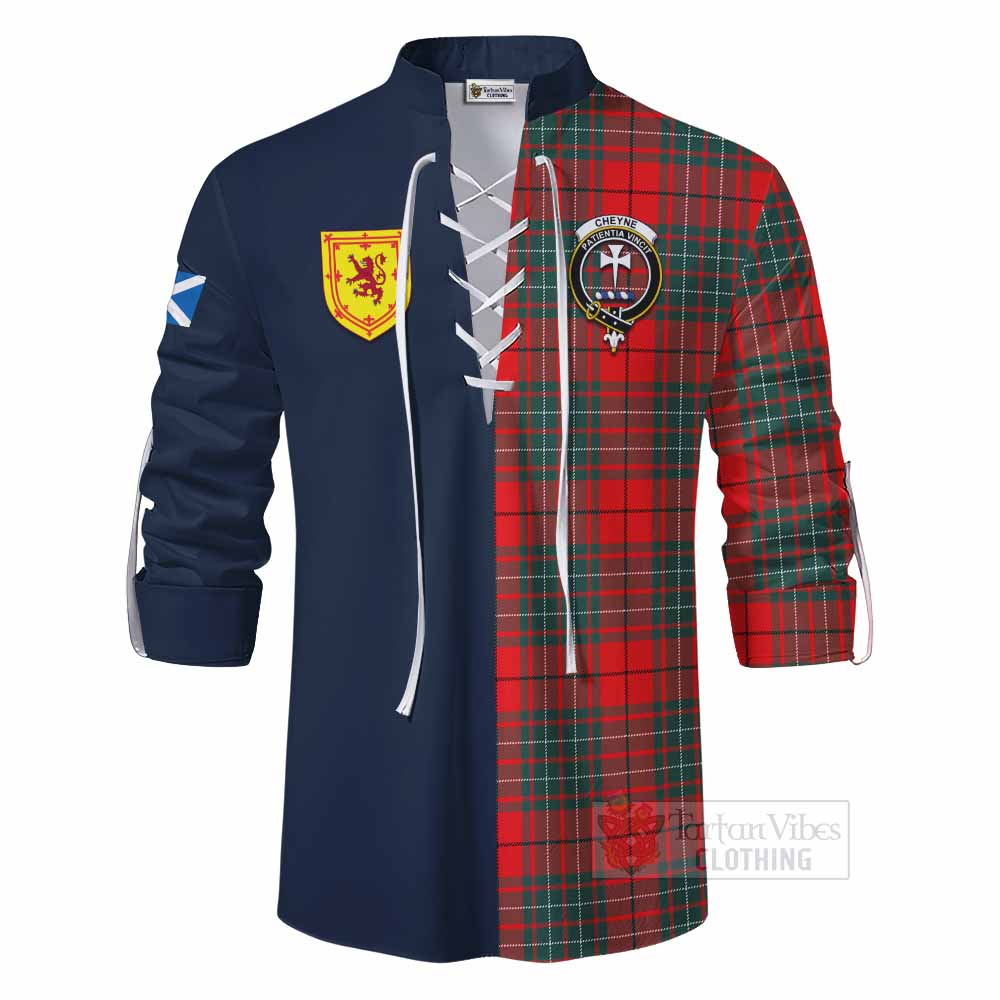 Cheyne Tartan Ghillie Kilt Shirt Alba with Scottish Lion Royal Arm Half Style - Tartan Vibes Clothing