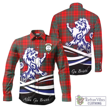Cheyne Tartan Long Sleeve Button Up Shirt with Alba Gu Brath Regal Lion Emblem - Tartan Vibes Clothing