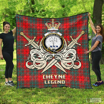 Cheyne Tartan Quilt with Clan Crest and the Golden Sword of Courageous Legacy - Tartan Vibes Clothing