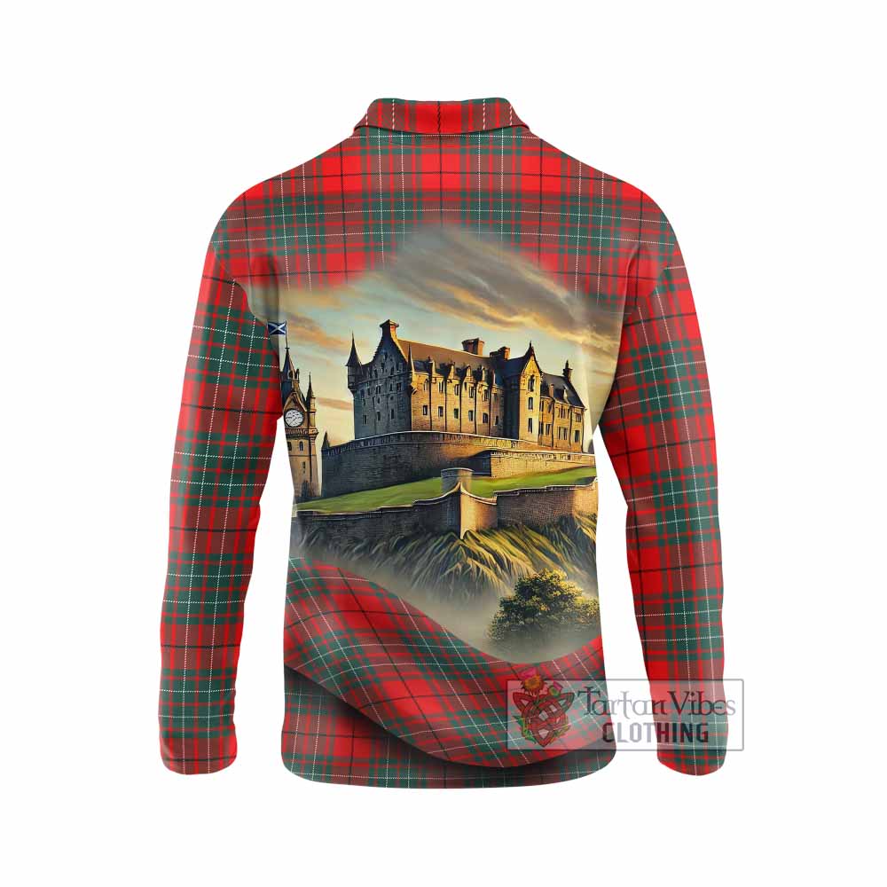Cheyne Tartan Family Crest Long Sleeve Polo Shirt with Scottish Ancient Castle Style - Tartan Vibes Clothing